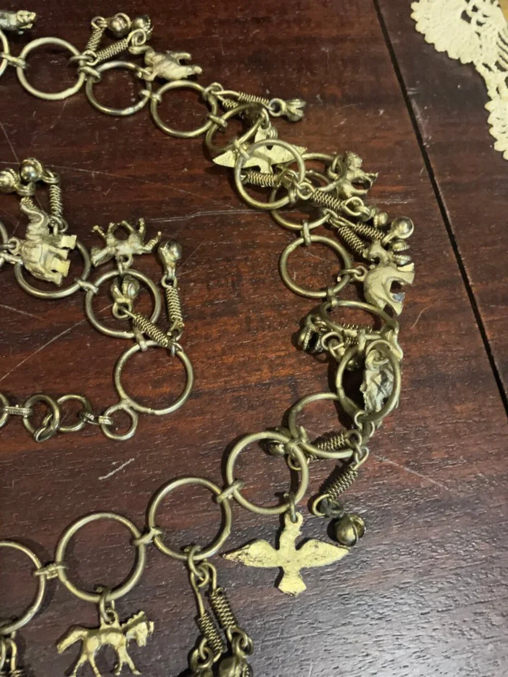 Vintage Metal Chain Belt with Animal Charms & Bells